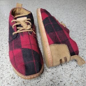 TOMS Buffalo Check Plaid Wool Chukka Ankle Boots LaceUp Red Black Womens✨️8.5